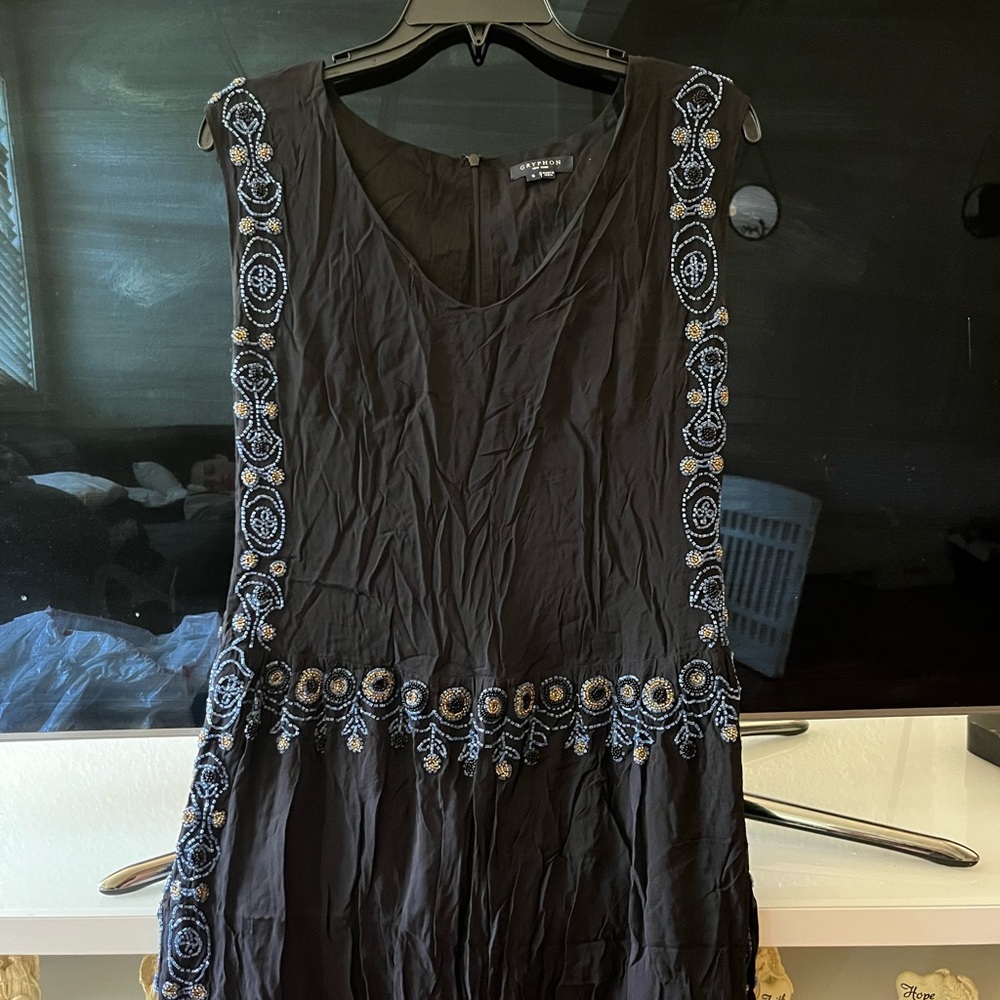 Gryphon Embellished Sleeveless Silk Dress